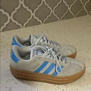 Adidas Gray Sneakers with Blue Stripes 6.5